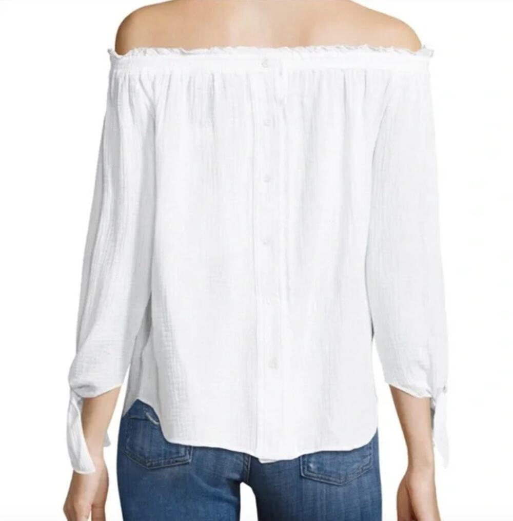 Generation Love White Gauze Cotton Off-Shoulder Tie Button-Up Back Blouse S